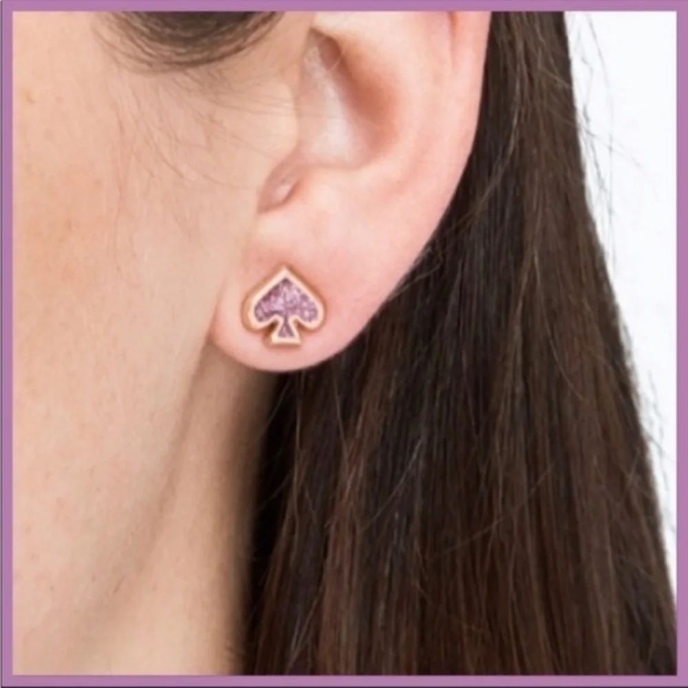 Kate Spade stud pink glitter earrings post gold tone classic spade shape